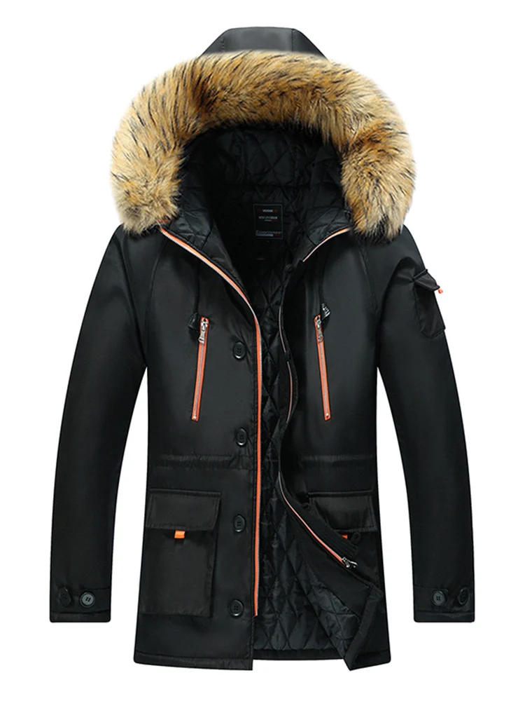 Herren Urbaner Winterparka im Fieldstil mit abnehmbarem Kunstfellbesatz und multifunktionalen Taschen Drune