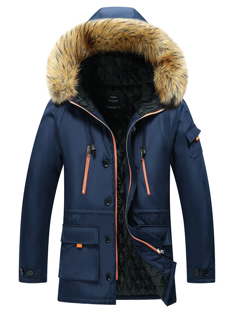 Herren Urbaner Winterparka im Fieldstil mit abnehmbarem Kunstfellbesatz und multifunktionalen Taschen Drune