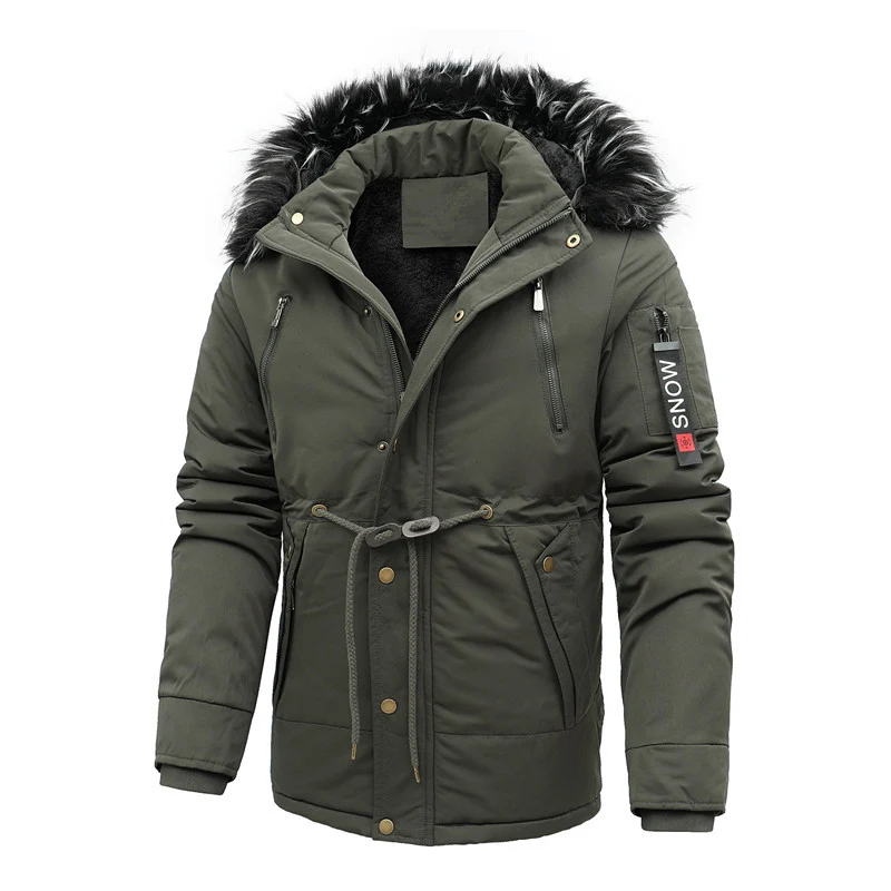 Herren Urbaner Thermoparka mit abnehmbarer Kunstpelzkapuze und Taillen-Kordelzug Drune