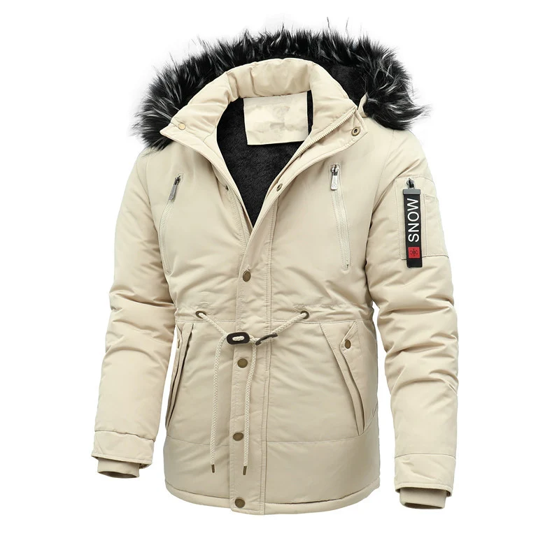 Herren Urbaner Thermoparka mit abnehmbarer Kunstpelzkapuze und Taillen-Kordelzug Drune
