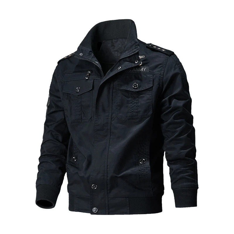 Herren Urbaner Canvas‑Pilotjacke im Military‑Look mit Brusttaschen, Epauletten und Rippbündchen Drune