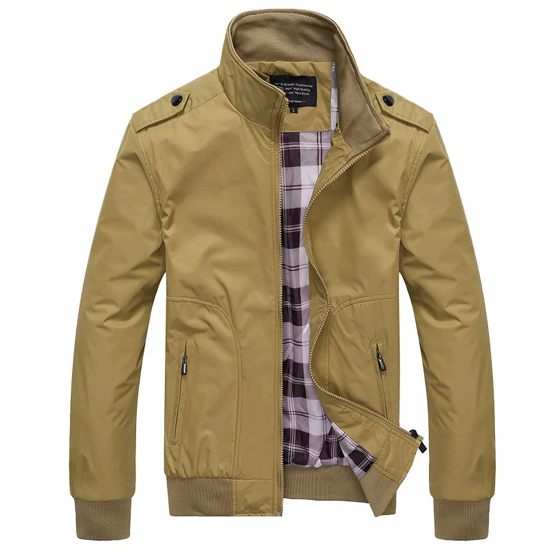 Herren Übergangsjacke im Bomberstil mit karierter Innenfutter, Schulterklappen und Rippbündchen Drune