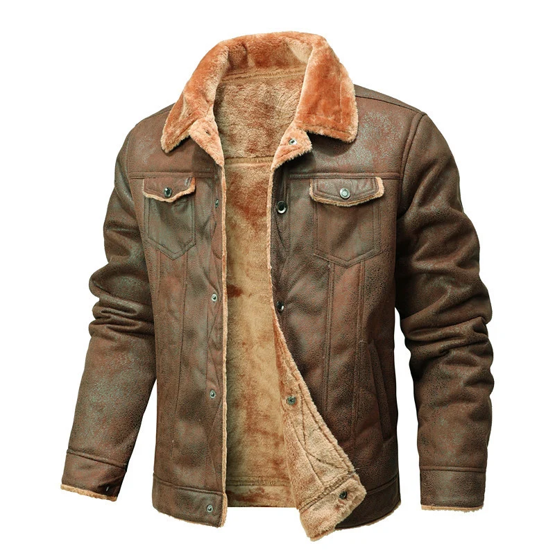 Herren Truckerjacke aus Velours-Kunstleder mit Teddy-Innenfutter Drune