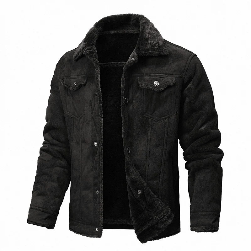 Herren Truckerjacke aus Velours-Kunstleder mit Teddy-Innenfutter Drune