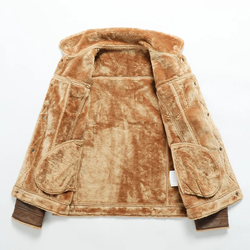 Herren Truckerjacke aus Velours-Kunstleder mit Teddy-Innenfutter Drune