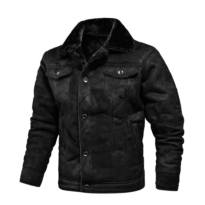 Herren Truckerjacke aus Velours-Kunstleder mit Teddy-Innenfutter Drune