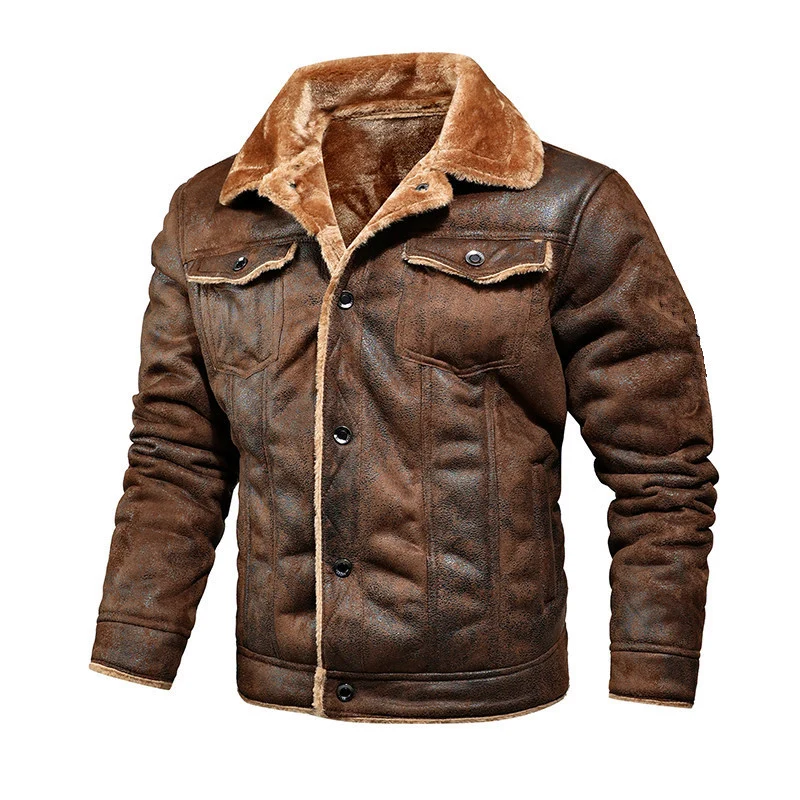 Herren Truckerjacke aus Velours-Kunstleder mit Teddy-Innenfutter Drune