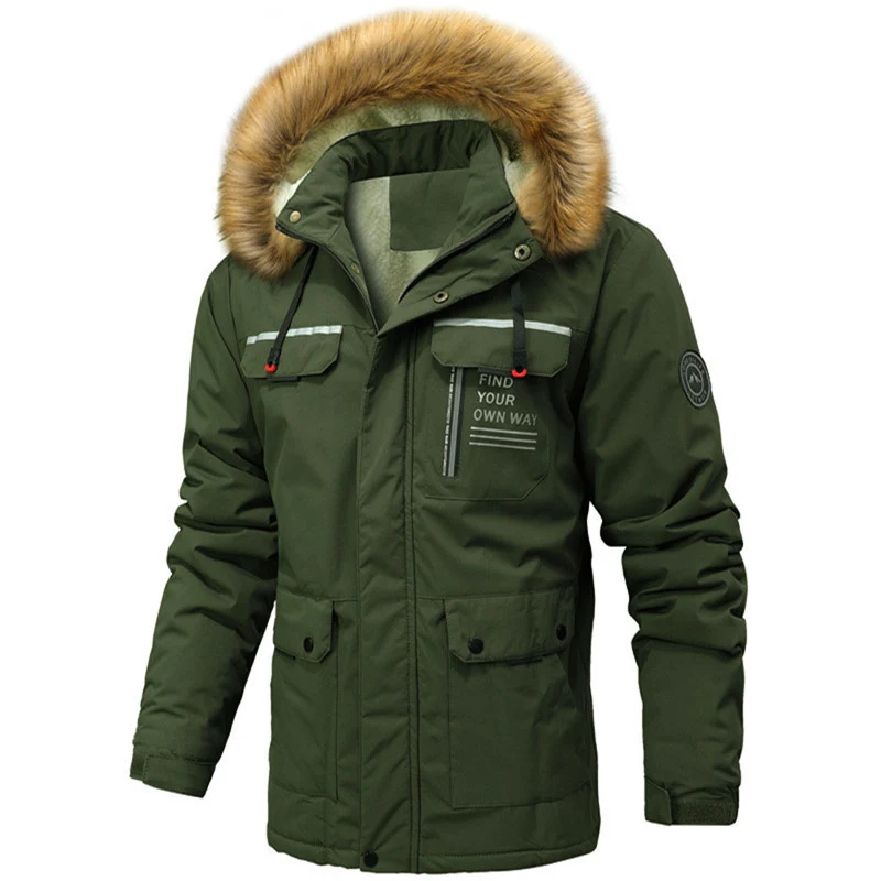 Herren Thermoisolierter Winterparka mit Teddyfutter, abnehmbarer Kunstpelzkapuze und Multifach-Taschen Drune
