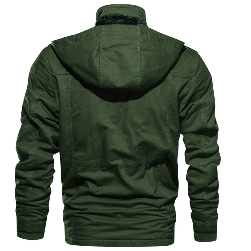 Herren Thermo-gefütterte Canvas-Feldjacke mit Kapuze und Multifunktionstaschen Drune