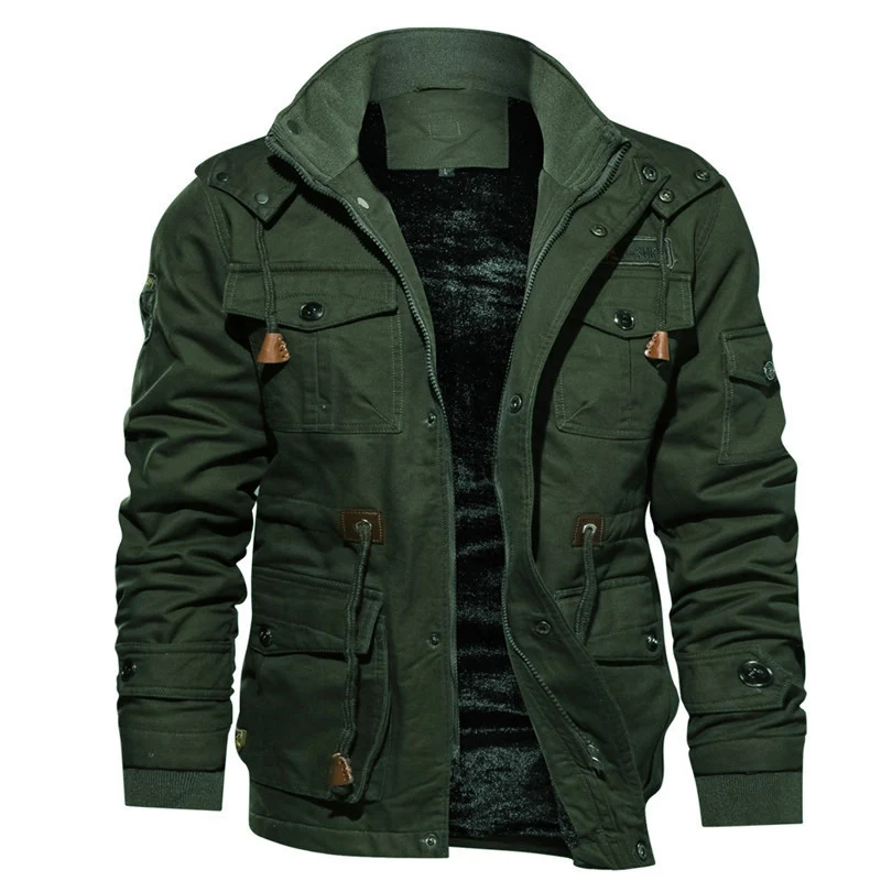 Herren Thermo-gefütterte Canvas-Feldjacke mit Kapuze und Multifunktionstaschen Drune