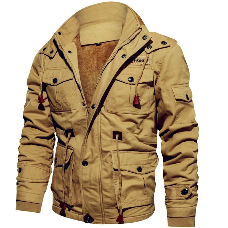 Herren Thermo-gefütterte Canvas-Feldjacke mit Kapuze und Multifunktionstaschen Drune