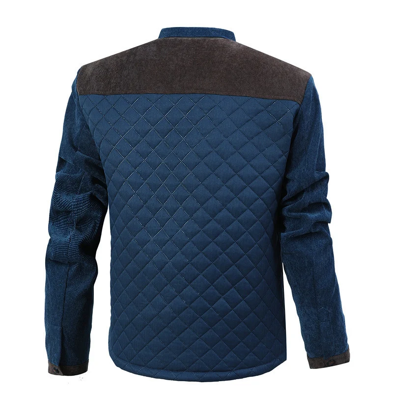 Herren Steppjacke im Cord-Mix mit Kontrast-Schulterpartie und verdeckter Druckknopfleiste Drune