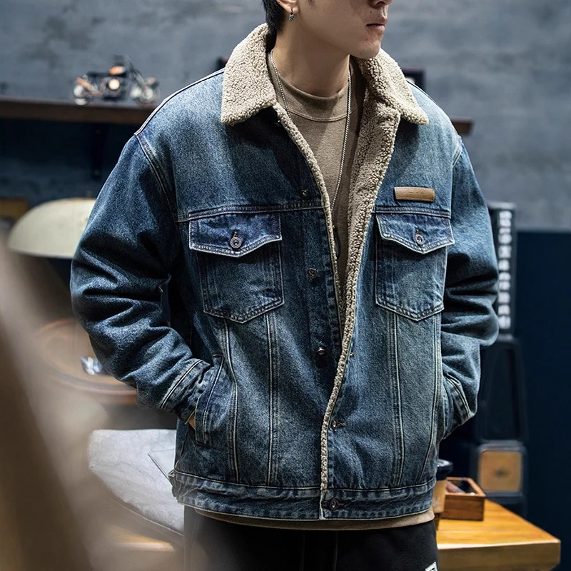 Herren Lässige Jeansjacke mit Teddyfutter Drune
