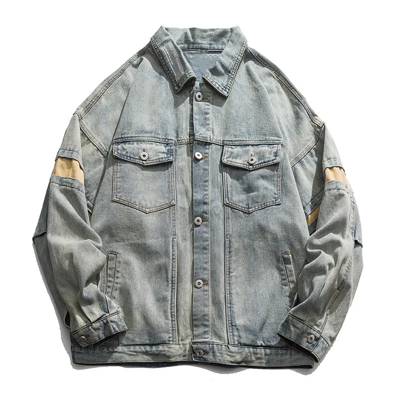 Herren Lässige Denimjacke mit tiefem Kragen Drune