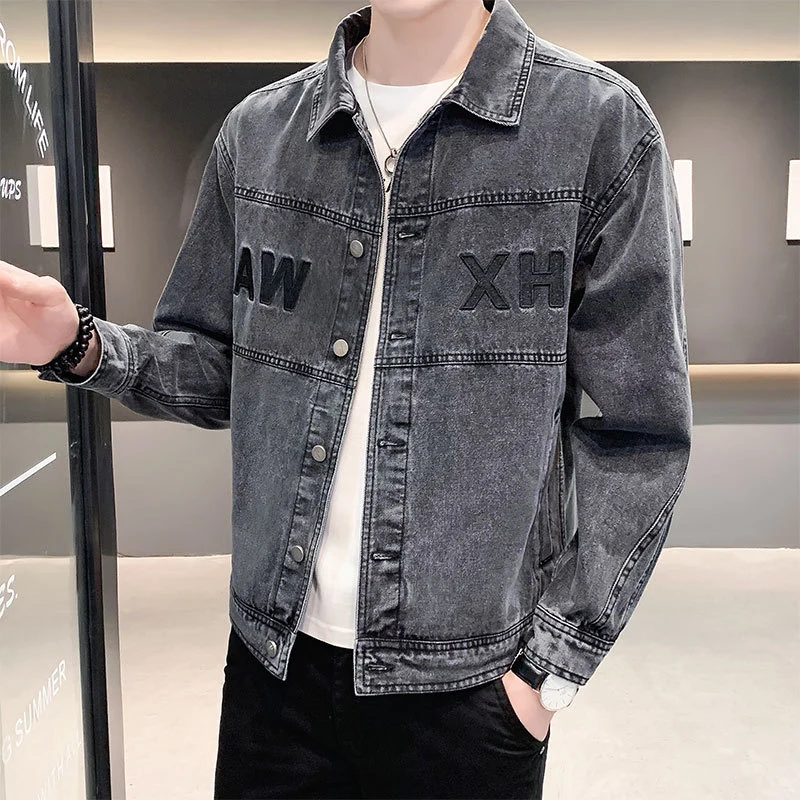 Herren Lässige Denimjacke mit modischen Applikationen Drune
