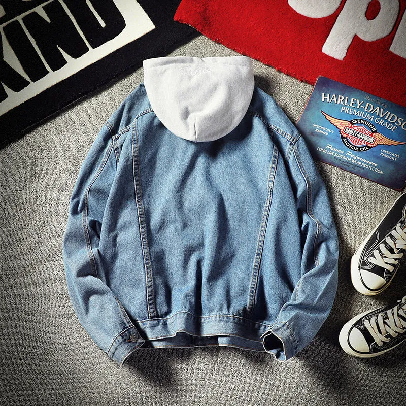 Herren Lässige Denimjacke mit integrierter Kapuze Drune