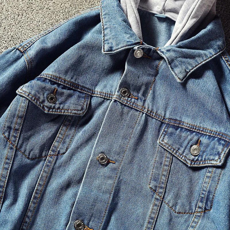 Herren Lässige Denimjacke mit integrierter Kapuze Drune