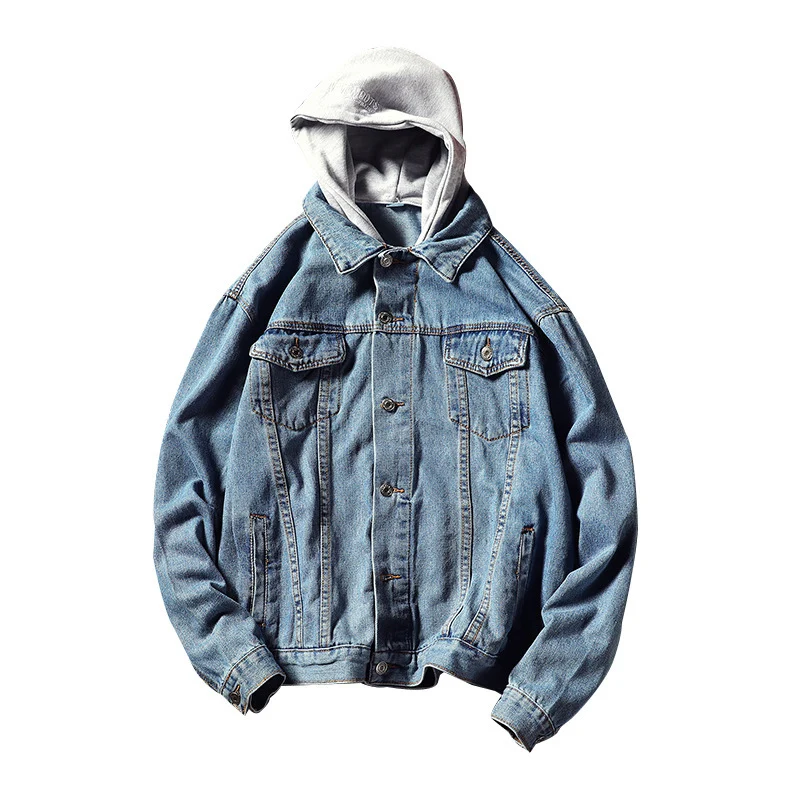 Herren Lässige Denimjacke mit integrierter Kapuze Drune