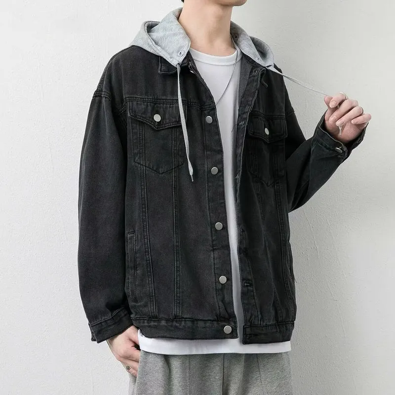 Herren Lässige Denimjacke mit integriertem Hoodie Drune