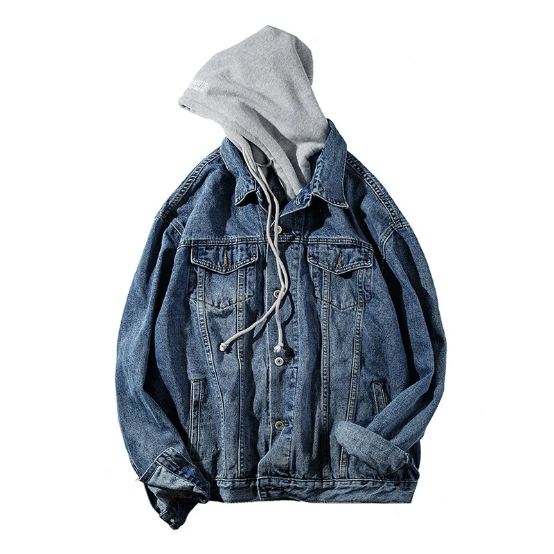 Herren Lässige Denimjacke mit integriertem Hoodie Drune