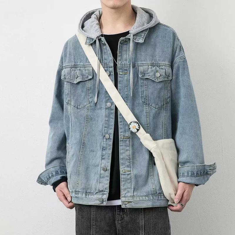 Herren Lässige Denimjacke mit integriertem Hoodie Drune