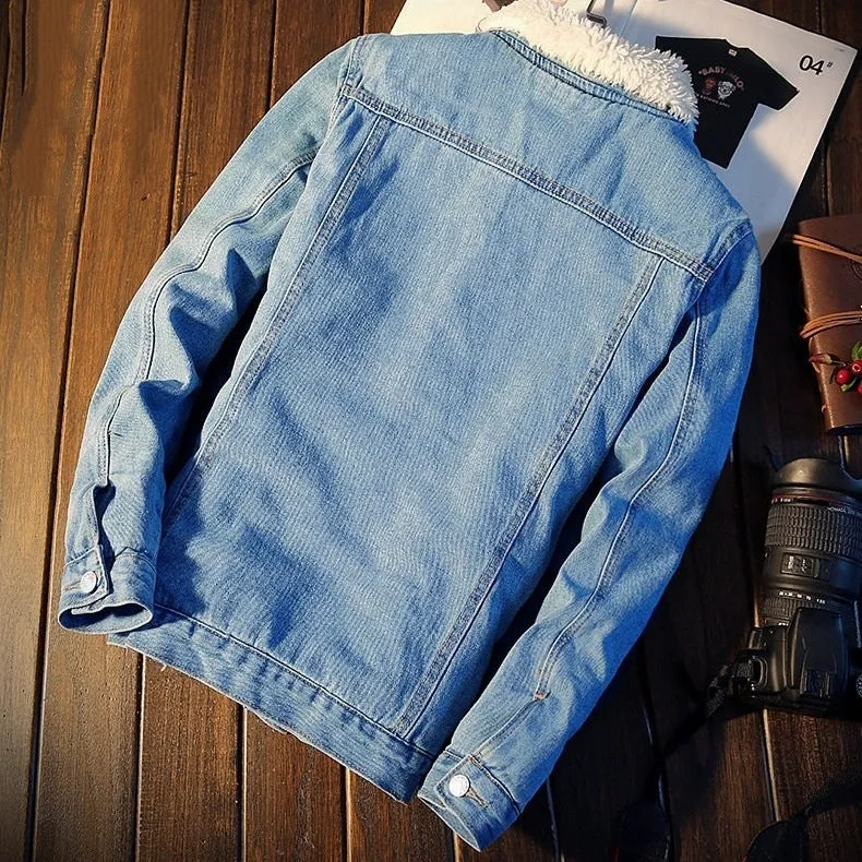 Herren Lässige Denimjacke mit Fleece-Futter Drune