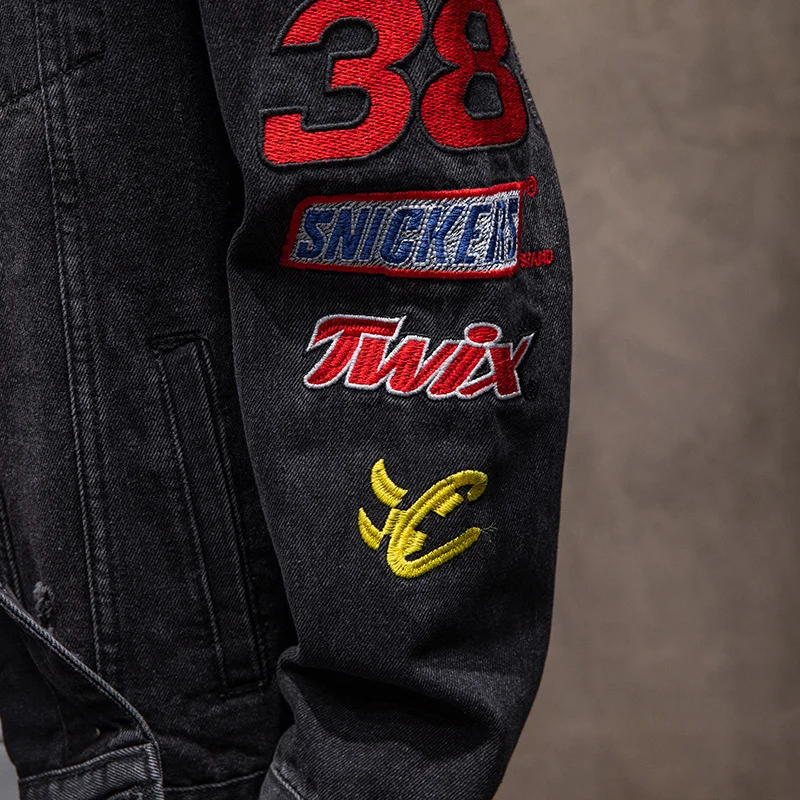 Herren Klassische Jeansjacke mit kreativen Patches Drune
