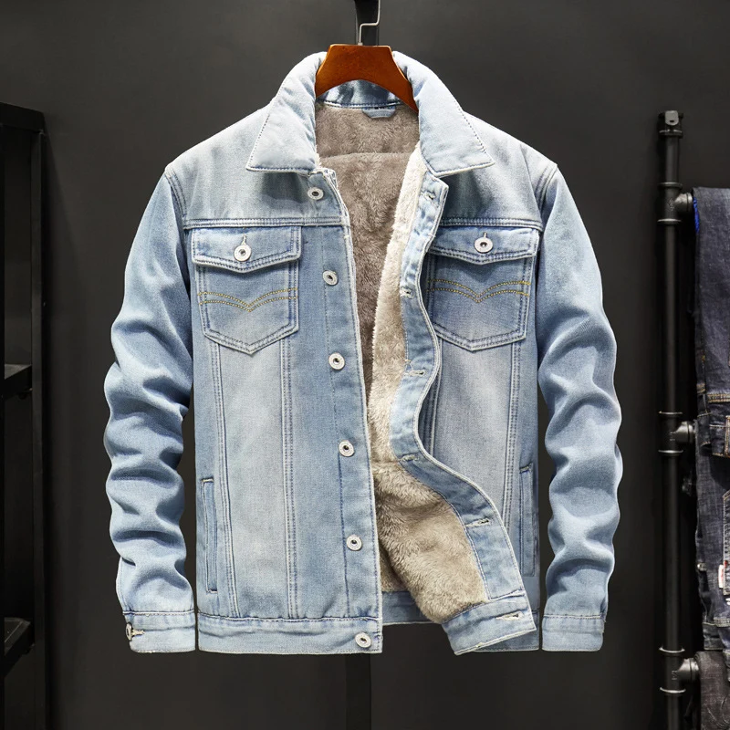 Herren Geschnittene Denimjacke mit Fleecefutter Drune