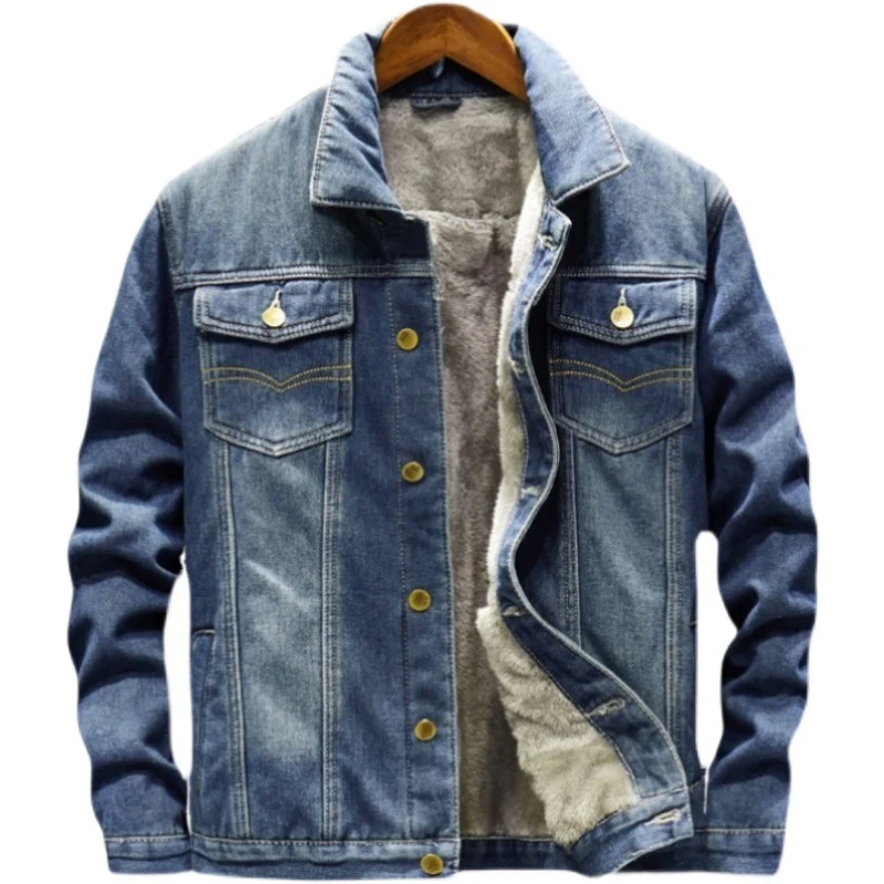 Herren Geschnittene Denimjacke mit Fleecefutter Drune