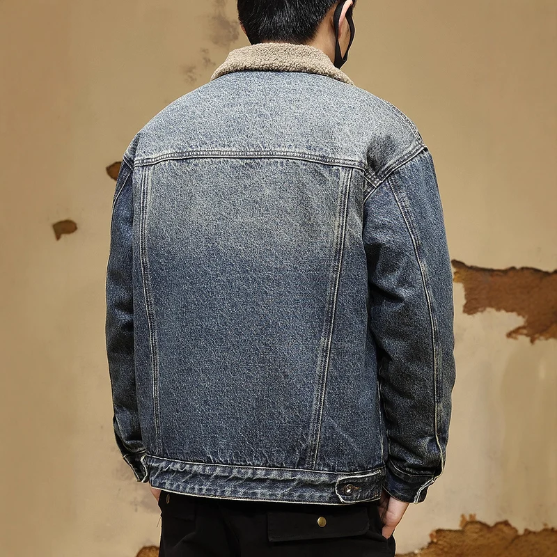 Herren Gemütliche Denimjacke mit Kunstfellkragen Drune