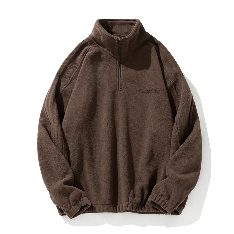 Unisex Fleece-Halbzip-Pullover mit Stehkragen, elastischem Saum und Raglanärmeln Drune