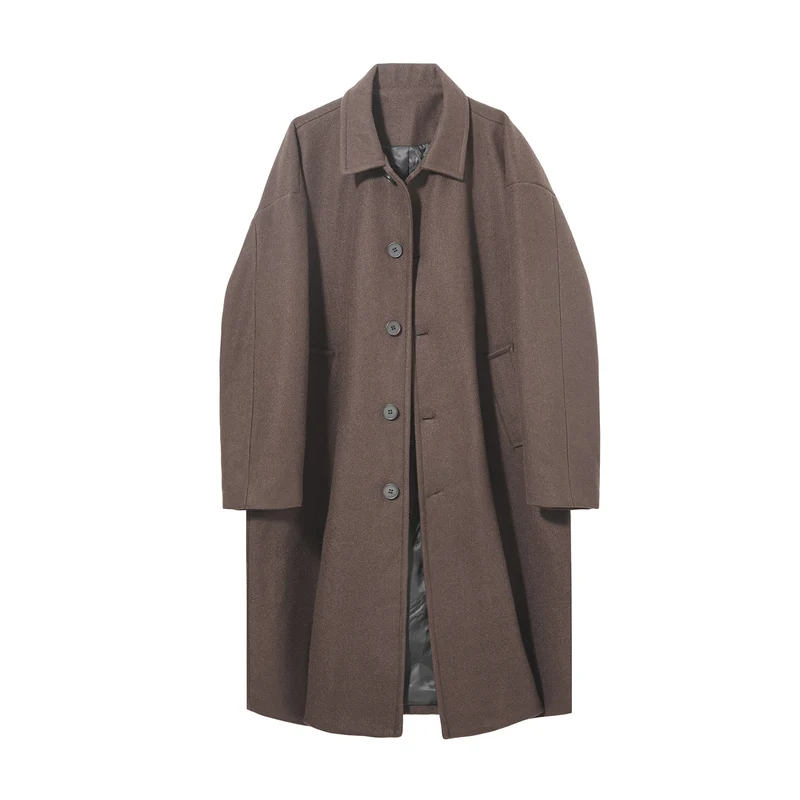 Herren Oversize Wollmantel mit gesteppter Innenfütterung und klassischem Reverskragen Drune