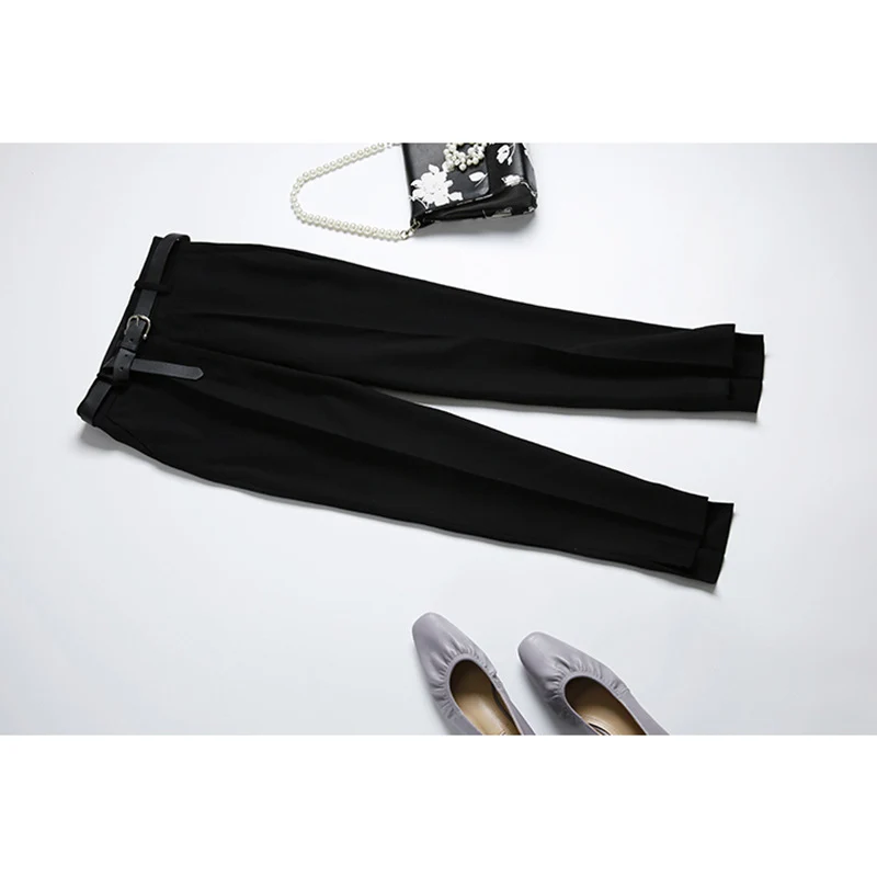 Damen Elegante und bequeme Hochtaillierte Anzughose mit Gürtel Drune