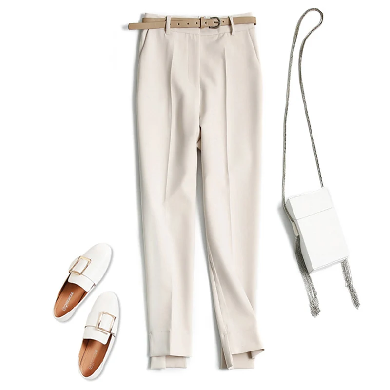 Damen Elegante und bequeme Hochtaillierte Anzughose mit Gürtel Drune
