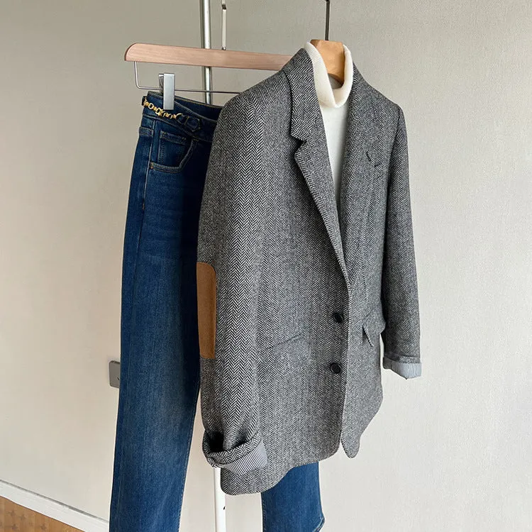 Damen Elegante Tweed-Blazerjacke Drune