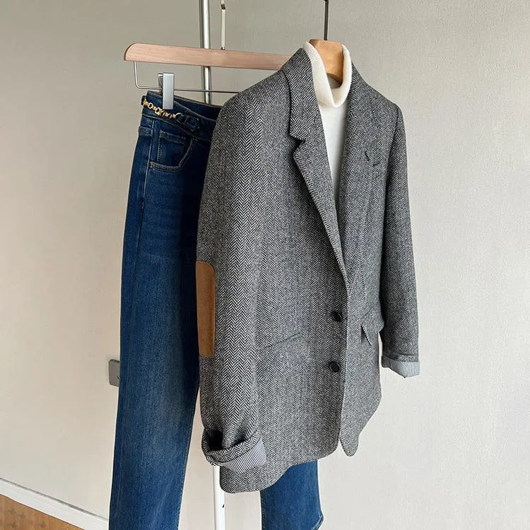Damen Elegante Tweed-Blazerjacke Drune