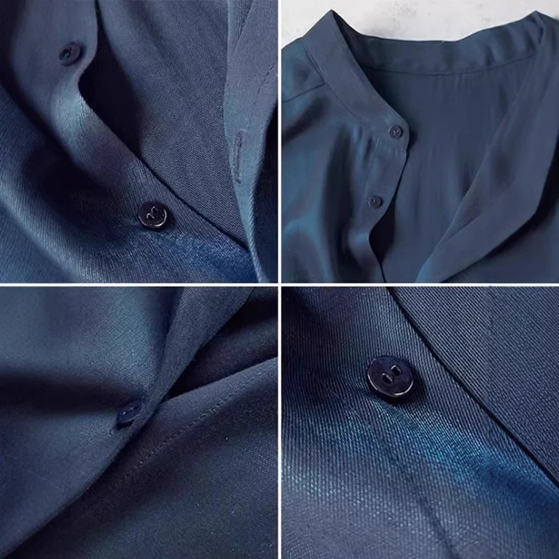 Damen Elegante satinierte Bluse mit Stehkragen Drune