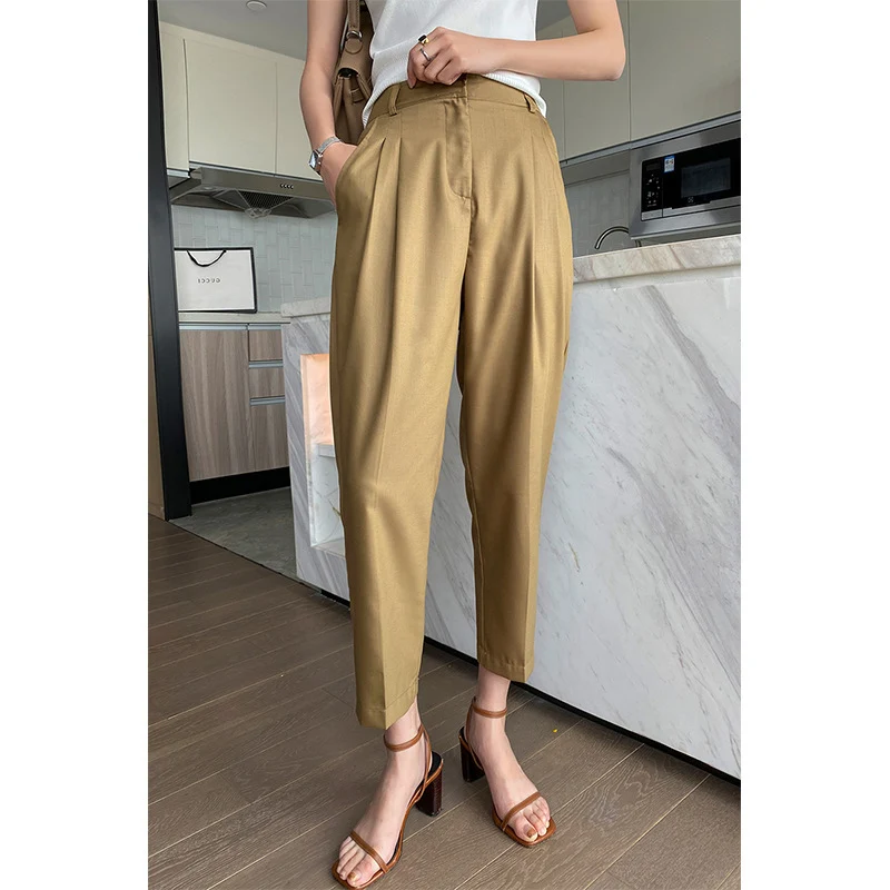 Damen Elegante Hochtaillierte Stoffhose Drune