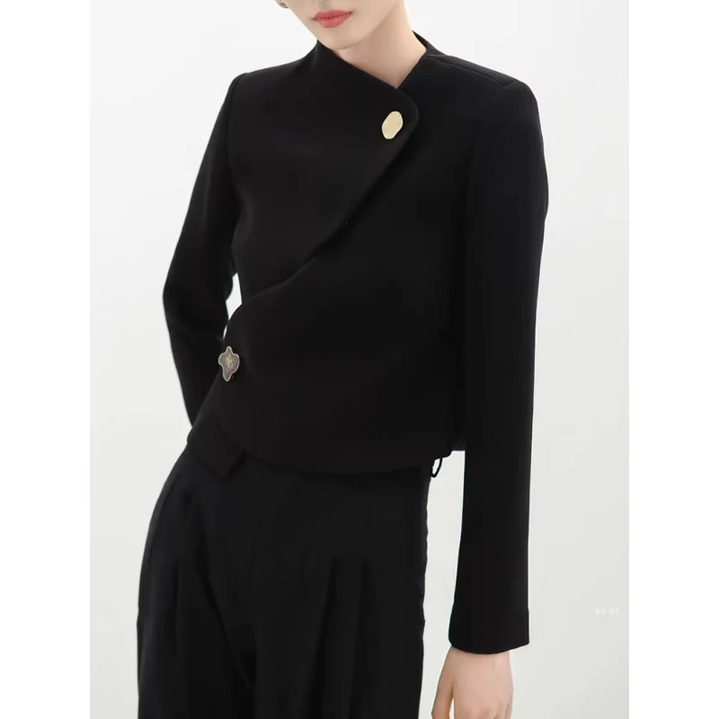Damen Elegante cropped Blazerjacke mit asymmetrischem Schnitt Drune
