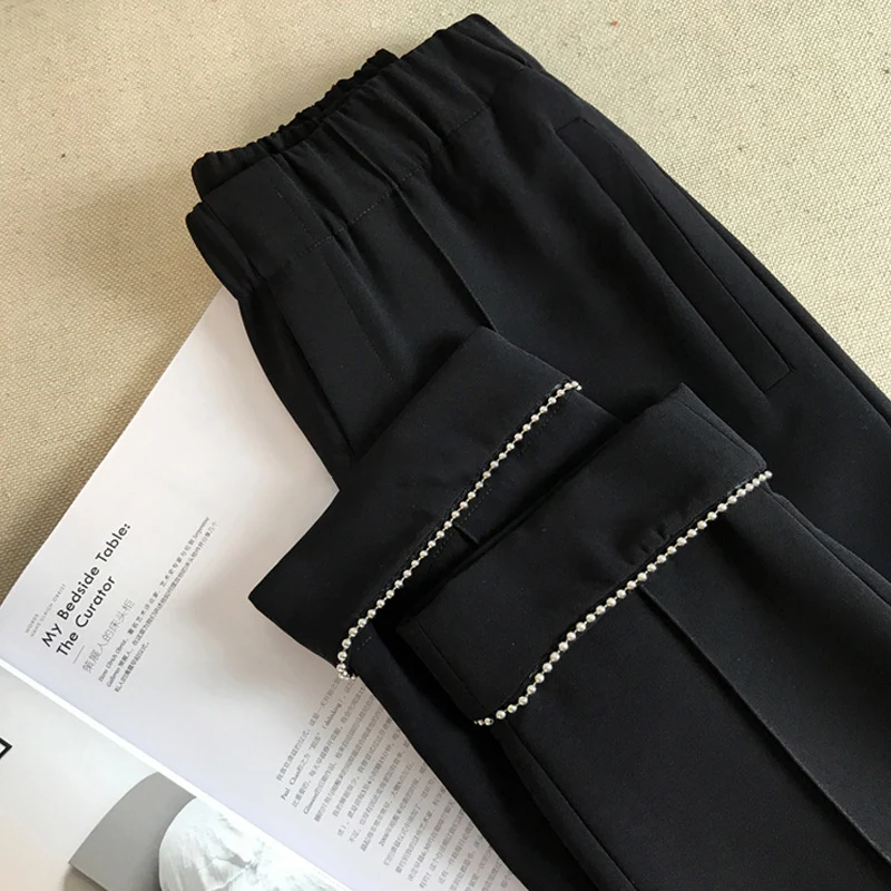 Damen Elegante Chino-Hose mit dekorativen Perlendetails Drune