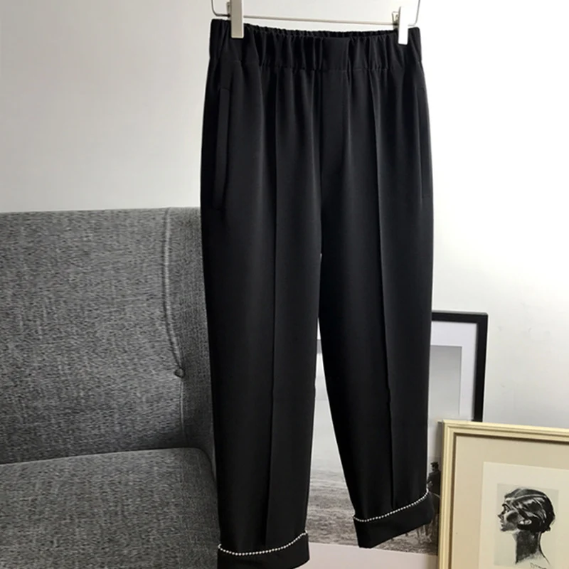 Damen Elegante Chino-Hose mit dekorativen Perlendetails Drune