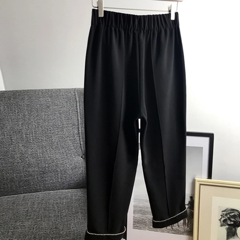 Damen Elegante Chino-Hose mit dekorativen Perlendetails Drune