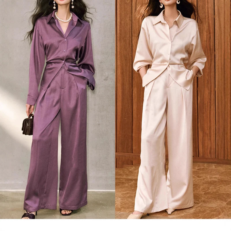 Damen Elegante Bluse mit schimmerndem Finish und Taillengürtel Drune