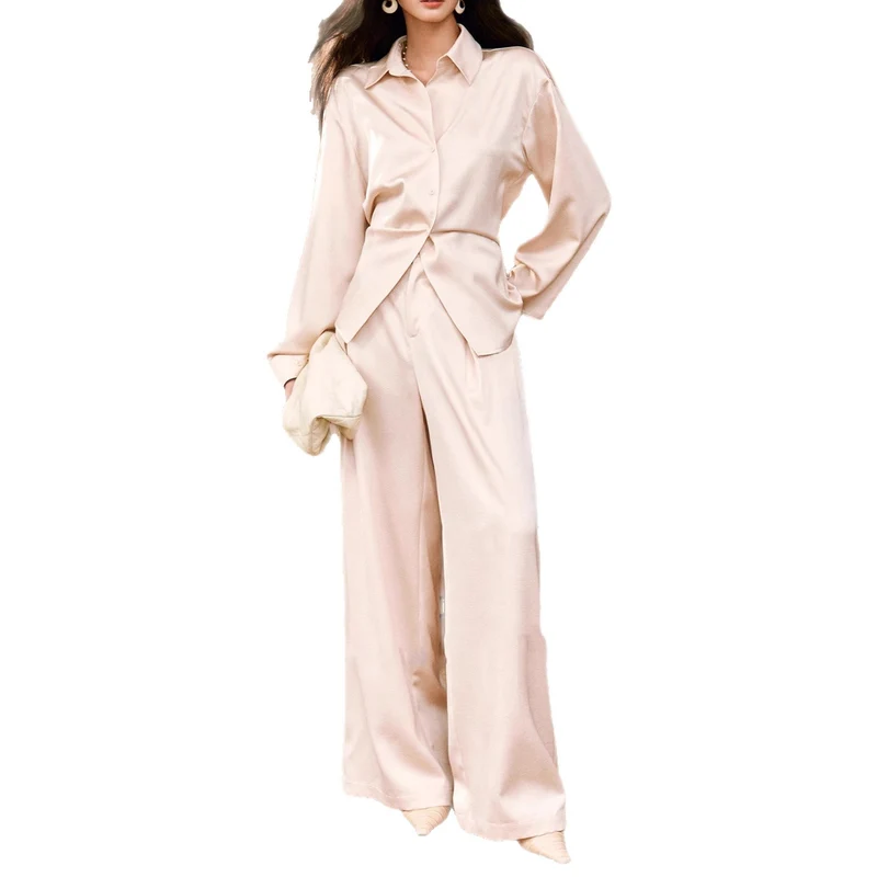 Damen Elegante Bluse mit schimmerndem Finish und Taillengürtel Drune