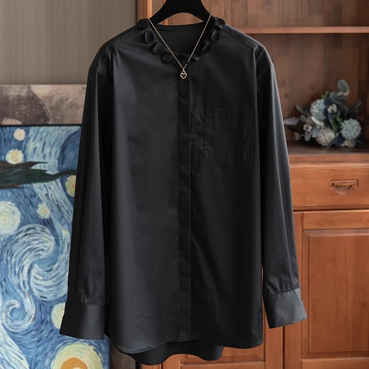 Damen Elegante Bluse mit dekorativem Kragen Drune