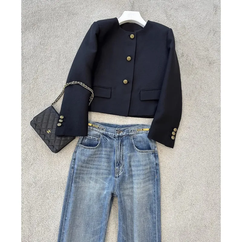 Damen Elegante Blazerjacke mit hohem Kragen Drune