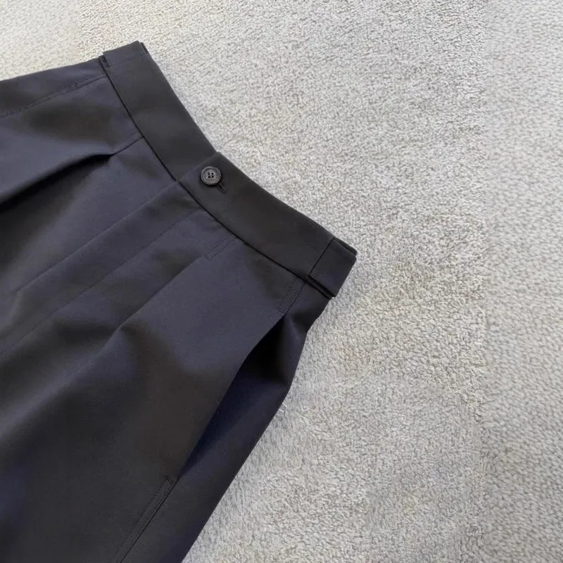 Damen Hochtaillierte weit geschnittene Bundfaltenhose mit Bügelfalte Drune