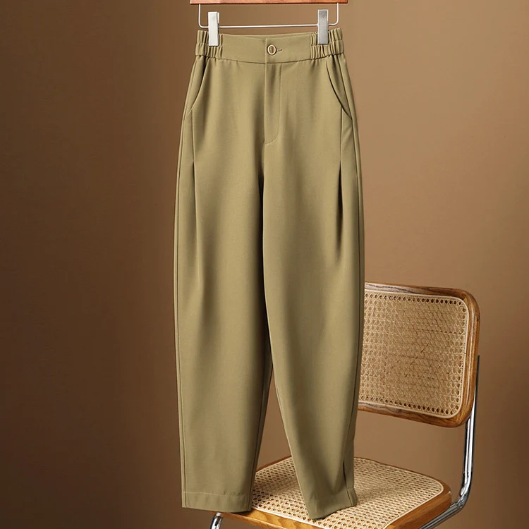 Damen Hochtaillierte tapered Anzughose mit elastischem Rückbund, Bügelfalte & Eingrifftaschen Drune