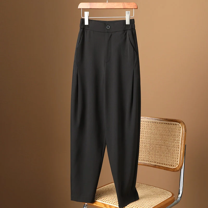Damen Hochtaillierte tapered Anzughose mit elastischem Rückbund, Bügelfalte & Eingrifftaschen Drune