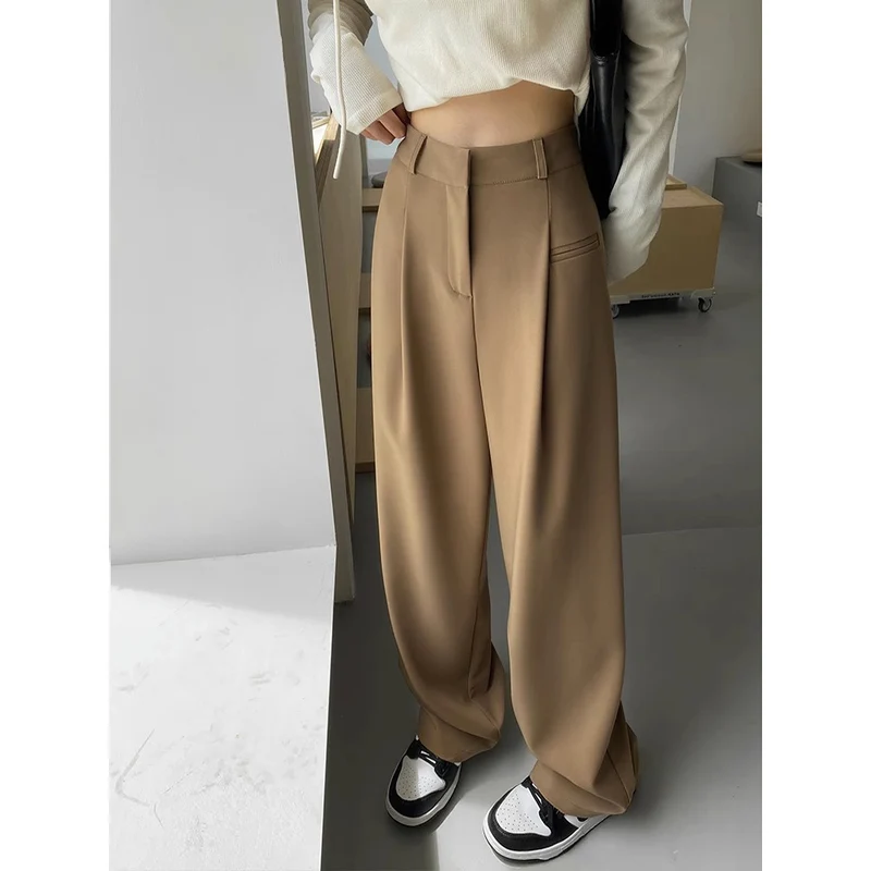 Damen Hochtaillierte Tailored-Hose mit weitem Bein, Bundfalten und Ziertasche Drune